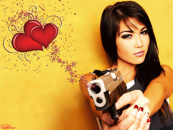 девушка,пистолет и сердце