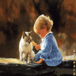 Девочка играет с кошкой