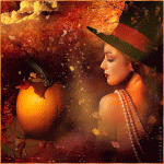 Happy Halloween!(Очаровательная девушка с тыквой и осенними лист