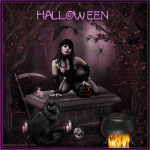 Halloween! Девушка, черный кот и свечи