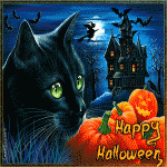 Happy Halloween!Чёрный кот и тыквы