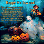 Happy Halloween! Привидение, тыквы и ведьмочка
