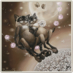 Пара влюбленных котиков с одуванчиками