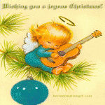 Счастливого Рождества! ангел играет на гитаре
